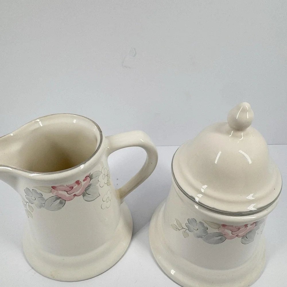 Pfaltzgraff Wyndham Creamer Covered Sugar‎ Bowl Set Floral Pink